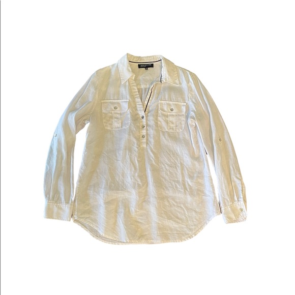 Jones New York 100% linen white long sleeve pullover top blouse size medium - Picture 7 of 12